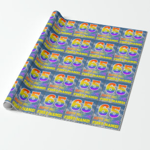 Papel De Regalo Aspecto del arcoiris "65" y "FELIZ CUMPLEAÑOS", nu