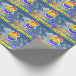 Papel De Regalo Aspecto del arcoiris "6" y "FELIZ CUMPLEAÑOS", nub
