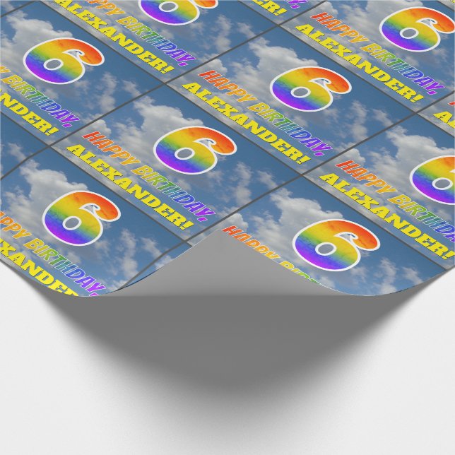 Papel De Regalo Aspecto del arcoiris "6" y "FELIZ CUMPLEAÑOS", nub (Esquina)