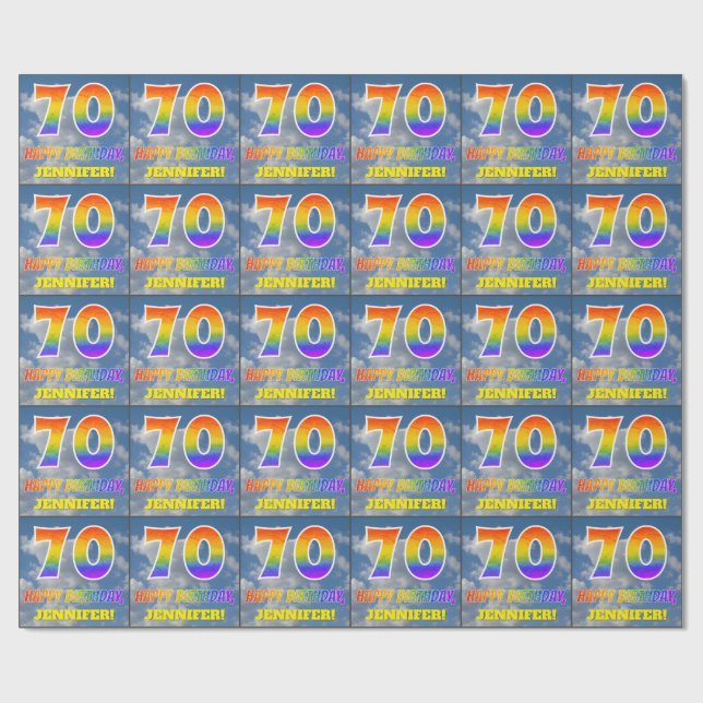 Papel De Regalo Aspecto del arcoiris "70" y "FELIZ CUMPLEAÑOS", nu (Superficie plana)