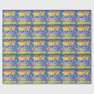 Papel De Regalo Aspecto del arcoiris "87" y "FELIZ CUMPLEAÑOS", nu