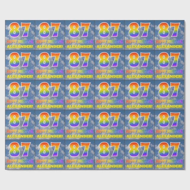 Papel De Regalo Aspecto del arcoiris "87" y "FELIZ CUMPLEAÑOS", nu (Superficie plana)