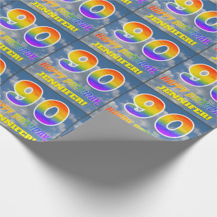 Papel De Regalo Aspecto del arcoiris "90" y "FELIZ CUMPLEAÑOS", nu