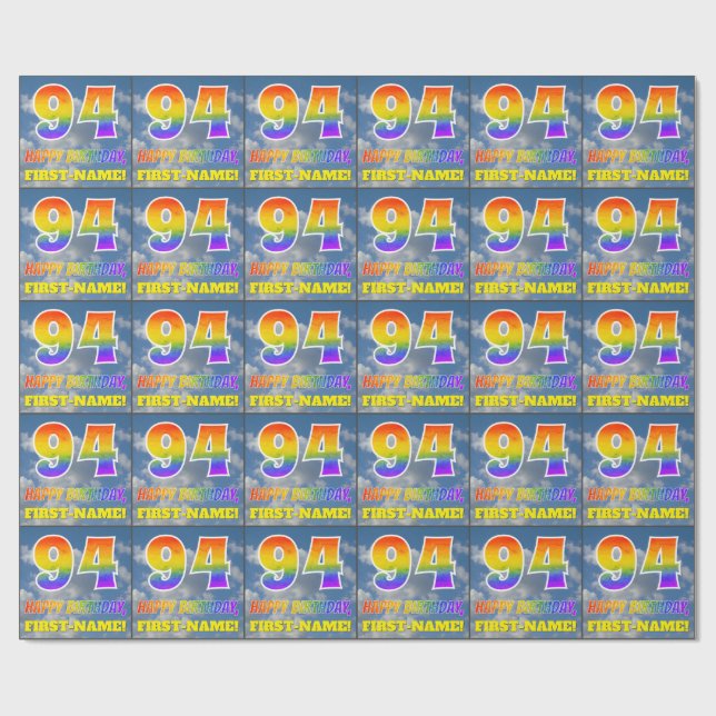 Papel De Regalo Aspecto del arcoiris "94" y "FELIZ CUMPLEAÑOS", nu (Superficie plana)