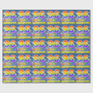 Papel De Regalo Aspecto del arcoiris "96" y "FELIZ CUMPLEAÑOS", nu