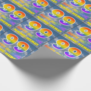 Papel De Regalo Aspecto del arcoiris "99" y "FELIZ CUMPLEAÑOS", nu