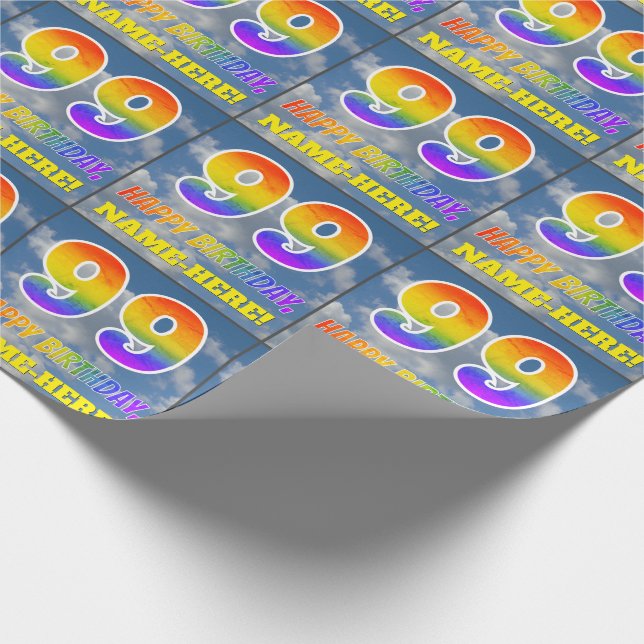 Papel De Regalo Aspecto del arcoiris "99" y "FELIZ CUMPLEAÑOS", nu (Esquina)