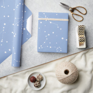Papel De Regalo Astrología Pastel Azul Blanco Estrellas Constelaci