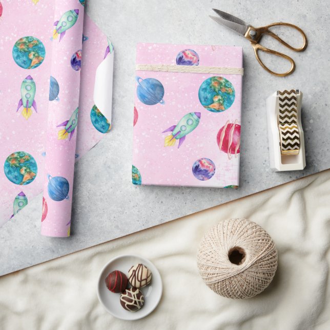 Papel De Regalo Astronauta chica en el espacio ultraterrestre Cump (Artesanía)