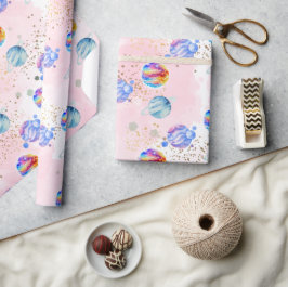 Papel De Regalo Astronauta chica en el espacio ultraterrestre Cump