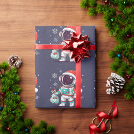 Papel De Regalo Astronauta Con Navidades Gorra En Galaxia