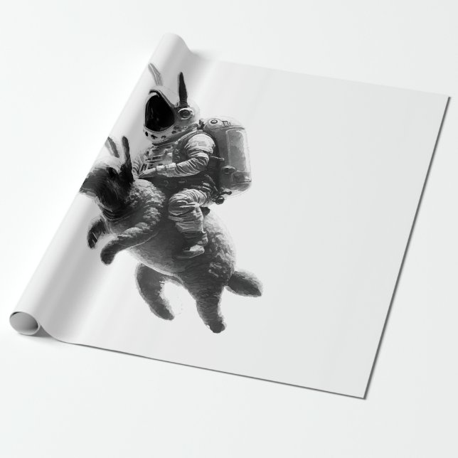 Papel De Regalo Astronauta conejo en el espacio (Desenrollado)