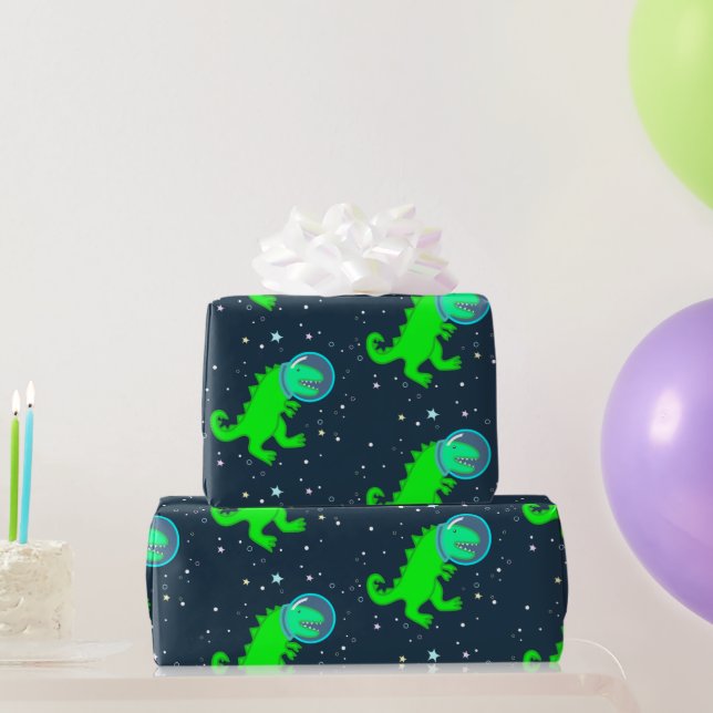 Papel De Regalo Astronauta espacial Cute Personalizado T-Rex Dinos (Regalos de fiesta)