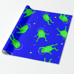 Papel De Regalo astronauta gracioso espacio de ranas azul
