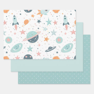 Papel de regalo astronauta hoja plana juego de 3