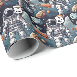 Papel De Regalo Astronauta Houston, ¡Tenemos Un Cumpleaños!