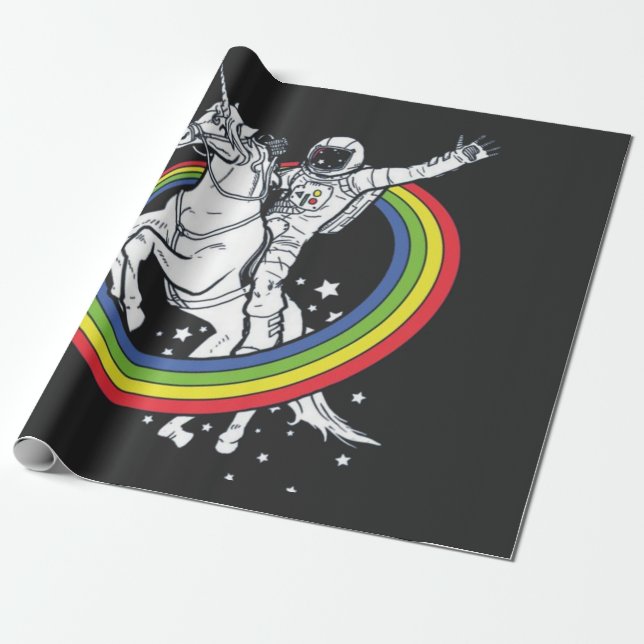 Papel De Regalo Astronauta montando un unicornio (Desenrollado)
