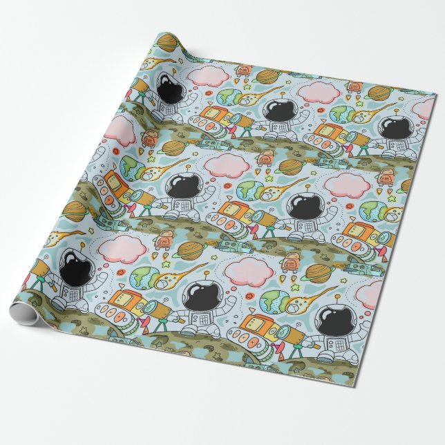 Papel De Regalo Astronauta Moon Walk Fiesta de cumpleaños (Desenrollado)