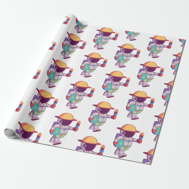 Papel De Regalo Astronauta, Planetas Divertidos (Desenrollado)