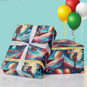 Papel De Regalo Astronauta Rocket Planets Boys Colorful Birthday