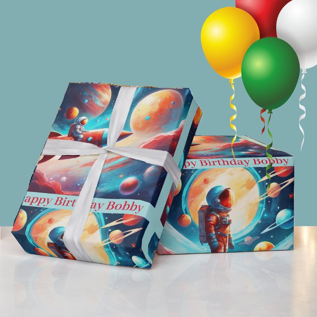 Papel De Regalo Astronauta Rocket Planets Boys Colorful Birthday (Subido por el creador)