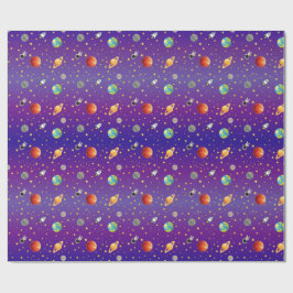 Papel De Regalo Astronauta Temático Espacial, Nave Cohete y Planet