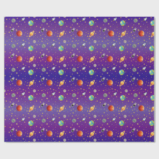 Papel De Regalo Astronauta Temático Espacial, Nave Cohete y Planet