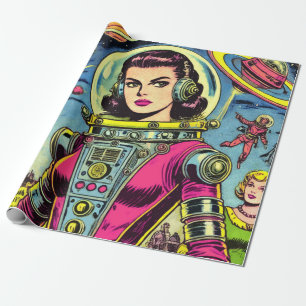 Papel De Regalo Astronauta vintage Sci-Fi Comics