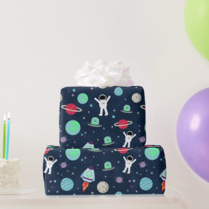 Papel De Regalo Astronautas Planetas Cohetes y Alienígenas