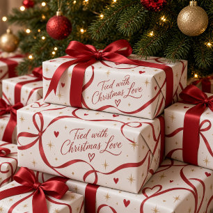 Papel De Regalo Atado con amor de Navidad cinta roja