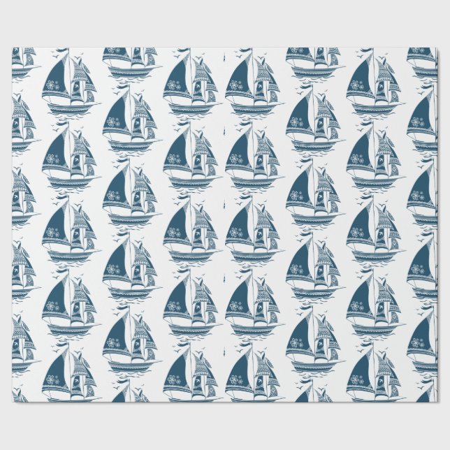 Papel De Regalo Ataque de patrón de barco de vela de viento de col (Costura)