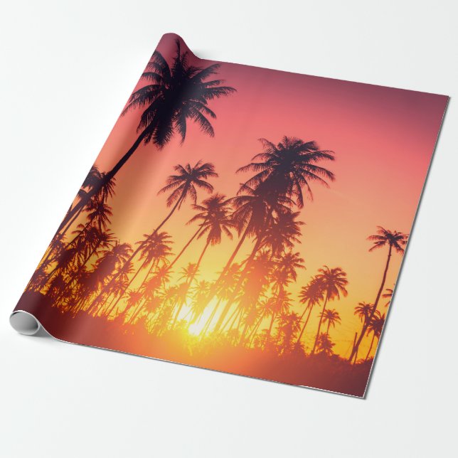 Papel De Regalo Atardecer de árboles tropicales (Desenrollado)