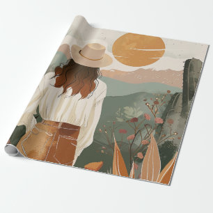 Papel De Regalo Atardecer del Valle del Desierto Boho Sage Terraco