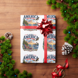 Papel De Regalo Atardecer patriótico águila lago América