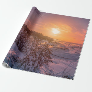 Papel De Regalo Atardecer sobre la costa del mar de nieve