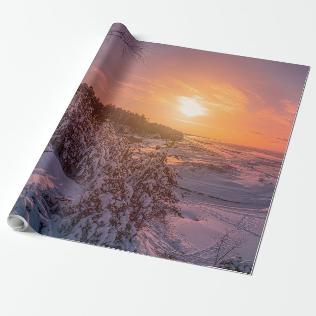 Papel De Regalo Atardecer sobre la costa del mar de nieve (Desenrollado)