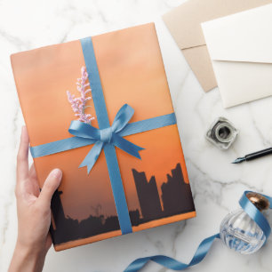 Papel De Regalo Atardecer sobre una ciudad costera - acuarela