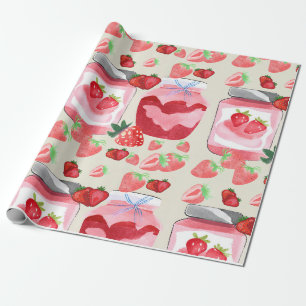 Papel De Regalo Atasco de fresa rojo color agua único