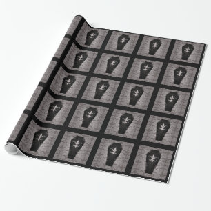 Papel De Regalo Ataúdes góticos de Halloween en negro y gris