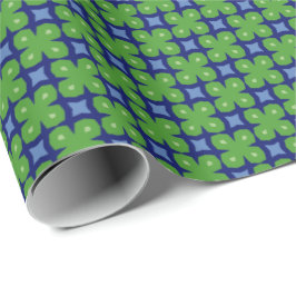 Papel De Regalo Atractivo geométrico verde y azul de cuatro hojas