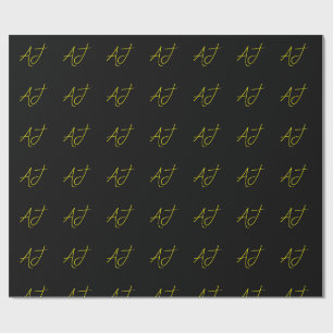 Papel De Regalo Atractivo Monograma Amarillo Negro Minimalista Mod