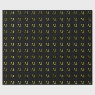 Papel De Regalo Atractivo Monograma Amarillo Negro Minimalista Mod