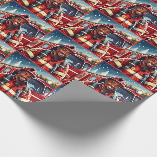 Papel De Regalo Atractivo Navidad afroamericano de bomberos (Esquina)