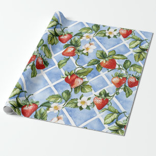 Papel De Regalo Atractivo patrón de fresa y hoja - Vintage (2)
