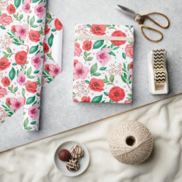 Papel De Regalo Atractivo Primavera Flores rosadas y puntos de con