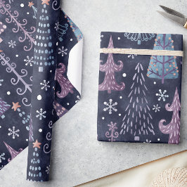 Papel De Regalo Atractivos árboles de navidad festivos en morado