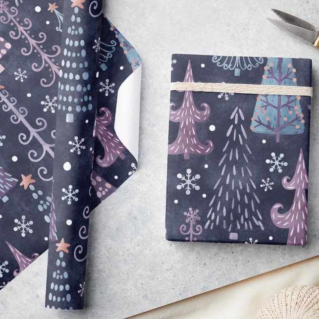 Papel De Regalo Atractivos árboles de navidad festivos en morado (Subido por el creador)