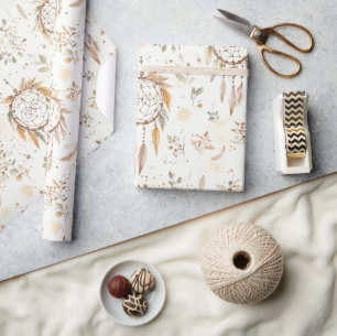 Papel De Regalo Atrapasueños Plumas Cumpleaños