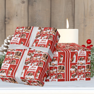 Papel De Regalo Atrevido Collage de Fotos de Navidad Rojo 2025