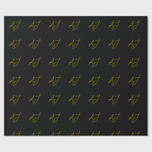 Papel De Regalo Attractive Monogram Yellow Black Modern Minimalist (Superficie plana)